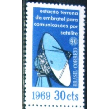 Imagem do selo postal do Brasil de 1969 Estação Embratel N