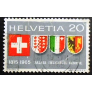 Imagem do selo postal da Suiça de 1965 Swiss coat of arms and of Valais U
