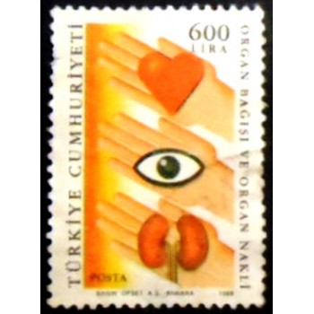 Imagem do selo postal da Turquia de 1988 Organ transplants U