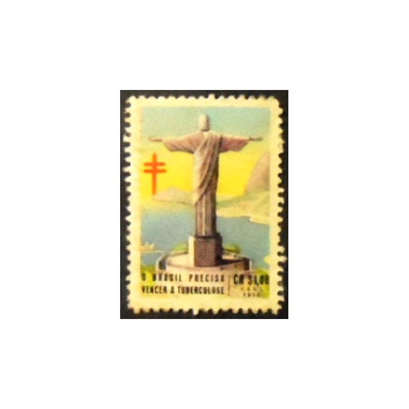Imagem do selo postal Cinderela do Brasil de 1956 Cristo Redentor anunciado