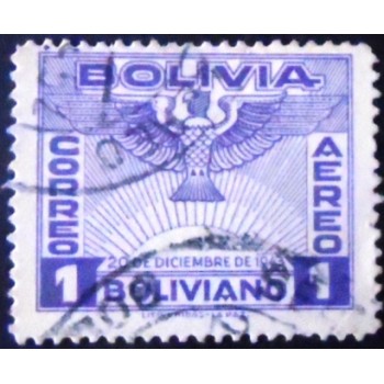 Selo postal da Bolívia de 1944 Condor and Sun Rising