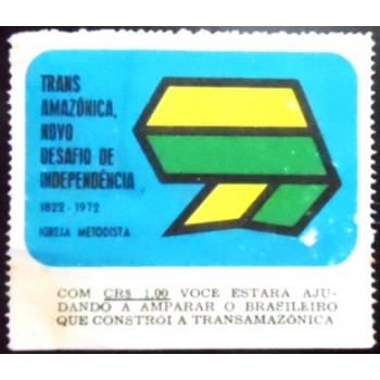 Imagem do selo Cinderela do Brasil de 1972 Transamazônica anunciado