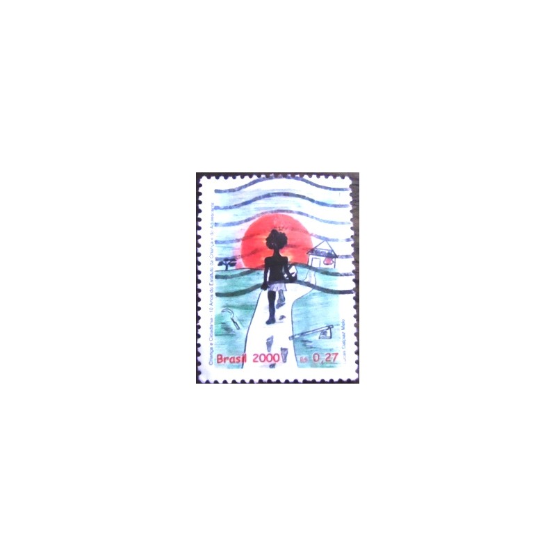 Imagem do selo postal do Brasil de 2000 Criança e Escola U anunciado
