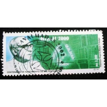 Imagem do selo postal do Brasil de 2000 Milton Campos MCC anunciado