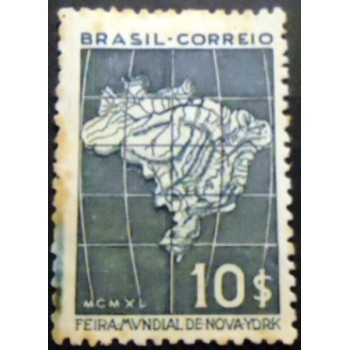 Imagem do selo postal do Brasil de 1940 - Mapa do Brasil N anunciado