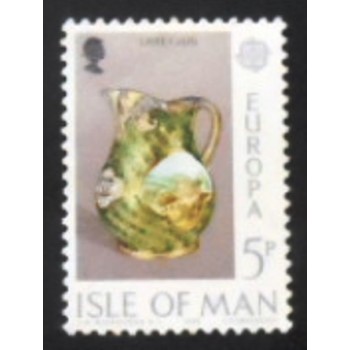 Imagem do selo postal da Ilha de Man de 1976 Laxey jug anunciado