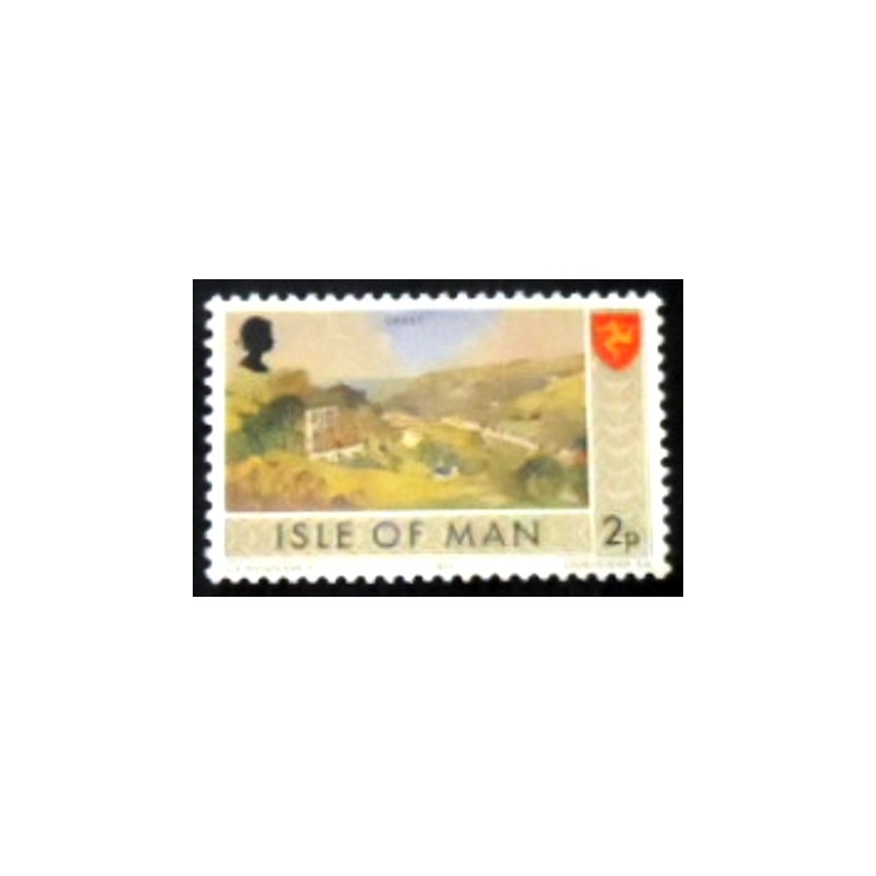 Imagem do selo postal da Ilha de Man de 1973 Laxey anunciado