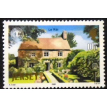 Imagem do selo postal de Jersey de 1986 Le Rât Cottage anunciado