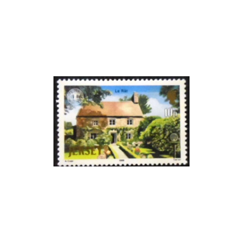 Imagem do selo postal de Jersey de 1986 Le Rât Cottage anunciado