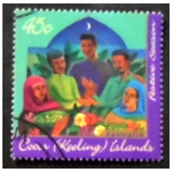 Imagem do selo postal das Ilhas Coco de 1996 Members of Malay Community anunciado