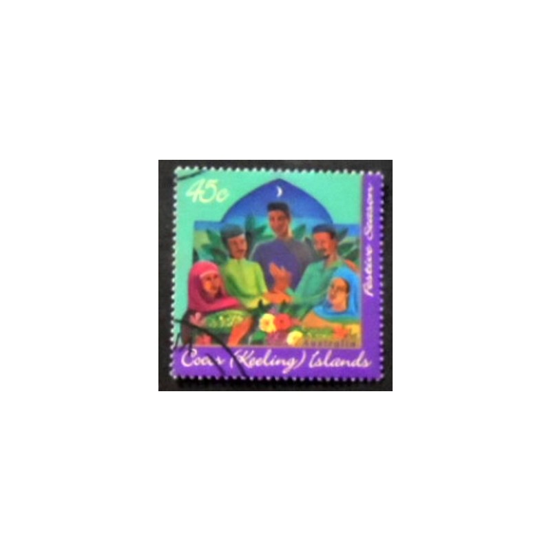 Imagem do selo postal das Ilhas Coco de 1996 Members of Malay Community anunciado