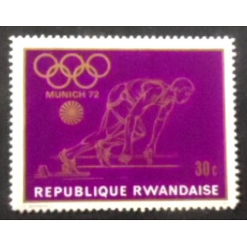 Imagem do selo postal de Ruanda de 1971 Running anunciado