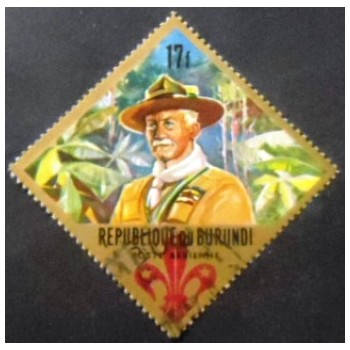 Imagem do selo postal do Burundi de 1967 Lord Baden Powell 17 anunciado