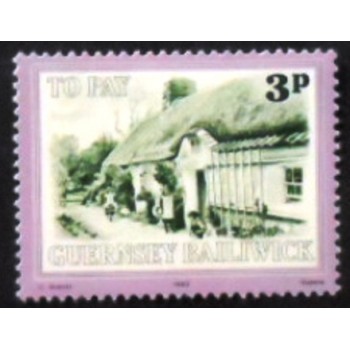Imagem do selo postal de Guernsey de 1982 Sark Cottage anunciado