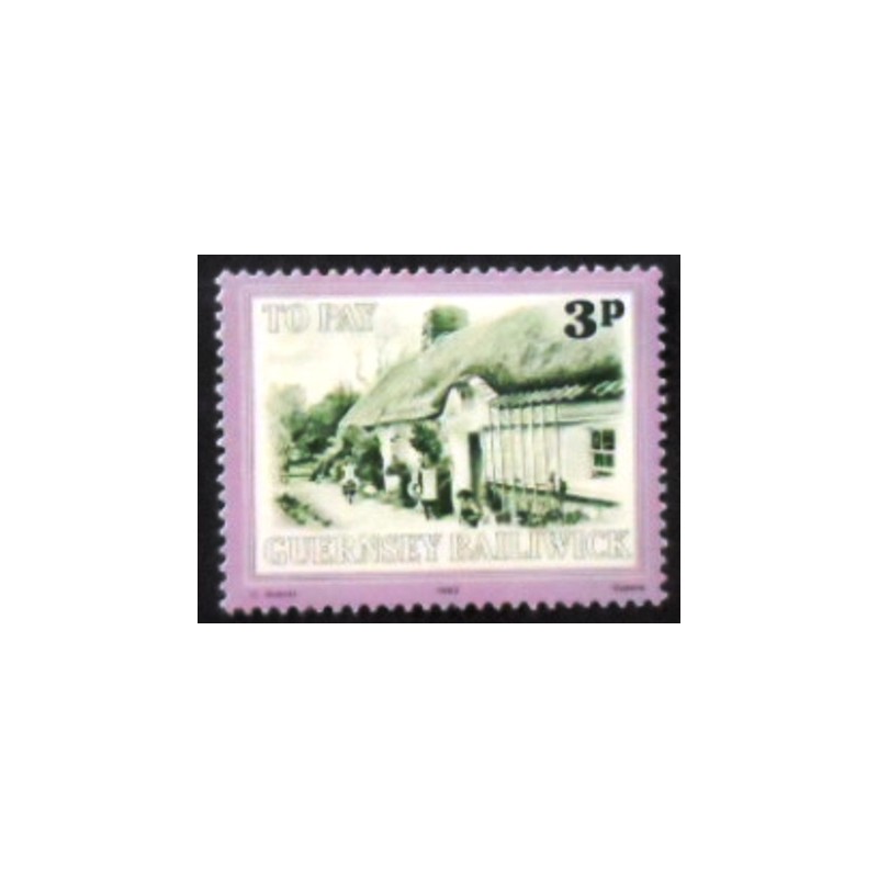 Imagem do selo postal de Guernsey de 1982 Sark Cottage anunciado