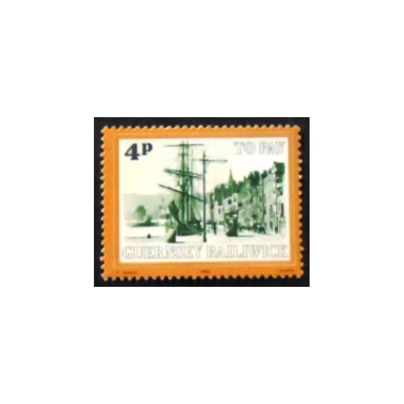 Imagem do selo postal de Guernsey de 1982 Quay-Side anunciado