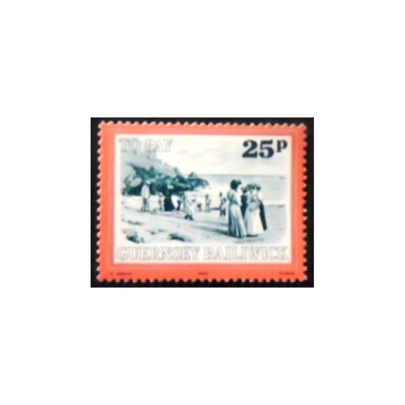 Imagem do selo postal de Guernsey de 1982 Saint's' Bay anunciado