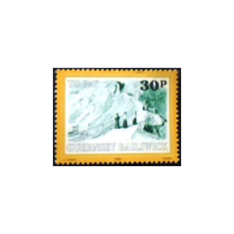 Imagem do selo postal de Guernsey de 1982 La Coupee anunciado