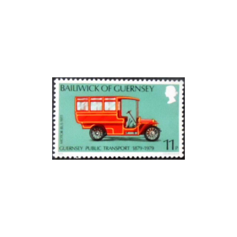Imagem do selo postal de Guernsey de 1979 Motor Bus 1911 anunciado