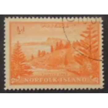 Imagem do selo postal de Norfolk Island de 1947 Ball Bay anunciado