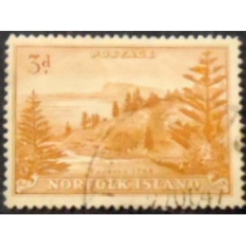 Imagem do selo postal de Norfolk Island de 1947 Ball Bay 3 anunciado