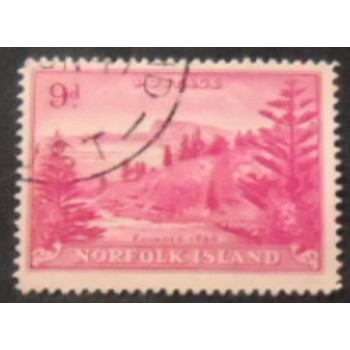 Imagem do selo postal de Norfolk Island de 1947 Ball Bay 9 anunciado