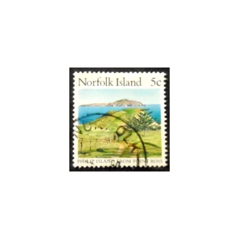 imagem do selo postal de Norfolk Island de 1988 Philip Island from Point Ross anunciado