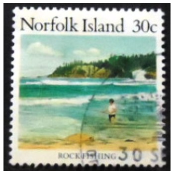Imagem do selo postal de Norfolk Island de 1988 Rock Fishing U anunciado
