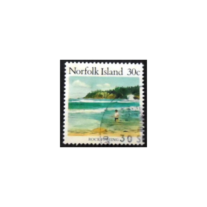 Imagem do selo postal de Norfolk Island de 1988 Rock Fishing U anunciado