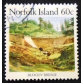 Imagem do selo postal de Norfolk Island de 1987 Bloody Bridge anunciado
