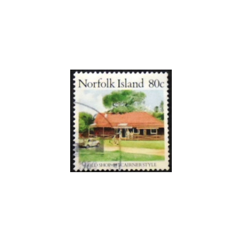 Imagem do selo postal de Norfolk Island de 1987 Pitcairner-style Shop anunciado