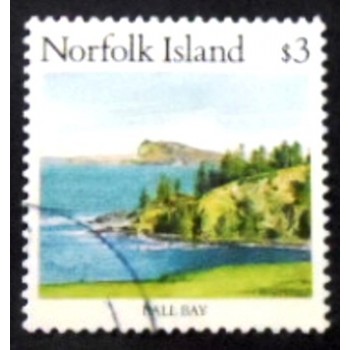 Imagem do selo postal de Norfolk Island de 1987 Ball Bay anunciado