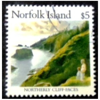 Imagem do selo postal de Norfolk Island de 1988 Northerly Cliffs anunciado