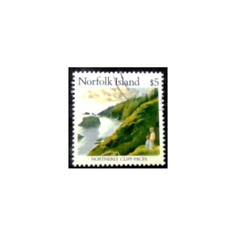 Imagem do selo postal de Norfolk Island de 1988 Northerly Cliffs anunciado