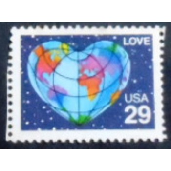 Imagem similar à do selo postal dos Estados Unidos de 1991 Heart-shaped Globe A