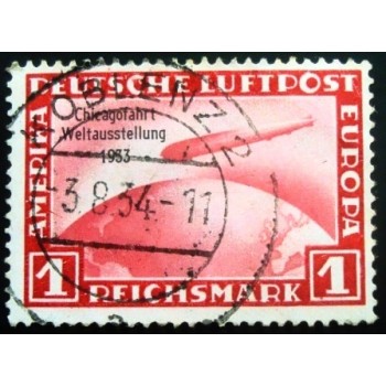 Imagem do selo postal da Alemanha Reich de 1933 Graf Zeppelin Chicago World Exhibition anunciado