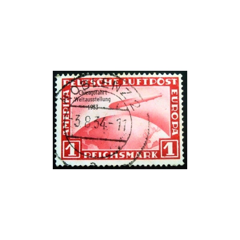 Imagem do selo postal da Alemanha Reich de 1933 Graf Zeppelin Chicago World Exhibition anunciado