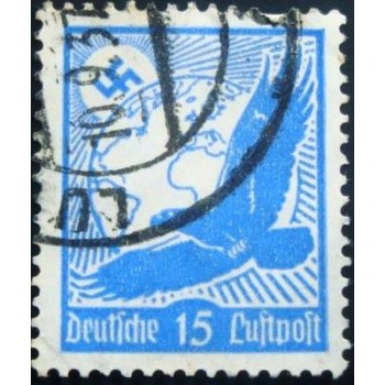 Selo postal da Alemanha Reich de 1934 Golden Eagle and globe 15 anunciado