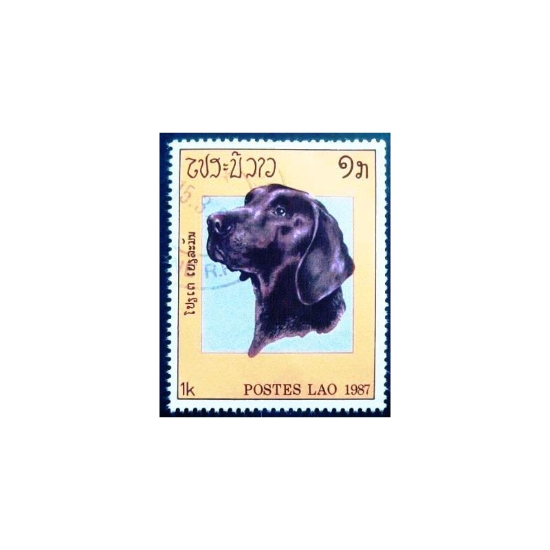 Imagem do selo postal do Laos de 1987 Labrador Retriever anunciado