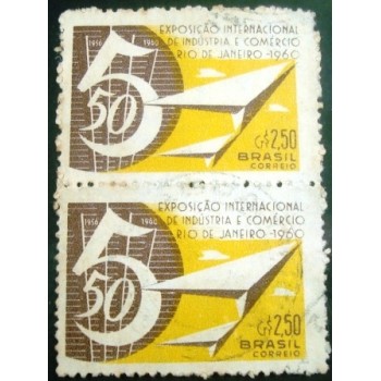 Imagem do par de selos postais do Brasil de 1960 Exp. Ind. e Com. anunciado