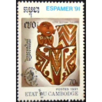 Imagem do selo postal do Camboja de 1991 Quiroga Urn