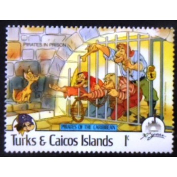 Imagem do selo postal das Ilhas Turco e Caicos de 1985 Pirates in prison