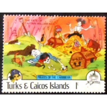 Imagem do selo postal das Ilhas Turco e Caicos de 1985 Captain William Kidd