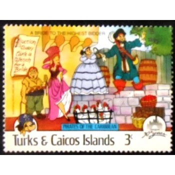 Imagem do selo postal das Ilhas Turco e Caicos de 1985 A bride to the highest bidder