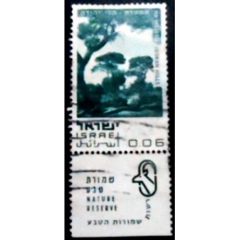 Imagem do selo postal de Israel de 1970 Ha Masreq Forest Reserve  U T anunciado