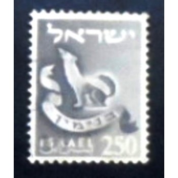 Imagem do selo postal de Israel de 1956 The Emblem of Benjamin anunciado