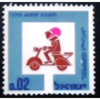 Imagem do selo postal de Israel de 1966 Wear a Helmet While Riding a Scooter anunciado