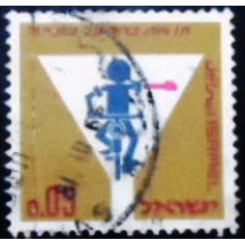 Imagem do selo postal de Israel de 1966 Use Direction Signals While Cycling anunciado
