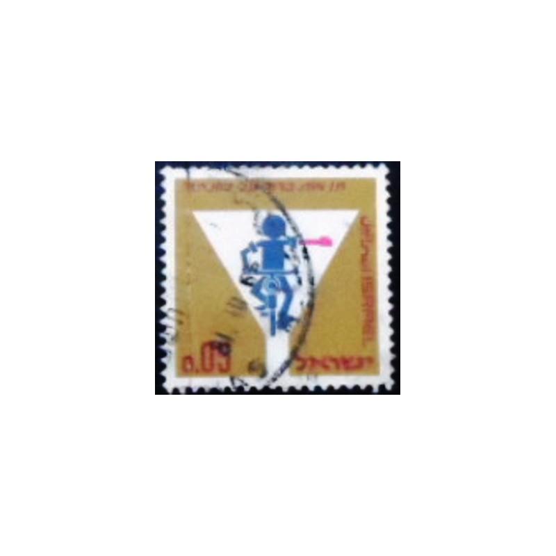 Imagem do selo postal de Israel de 1966 Use Direction Signals While Cycling anunciado