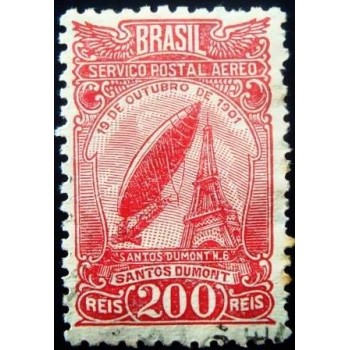 Imagem do selo postal Correio Aéreo do Brasil de 1934 Santos Dumont 6 anunciado